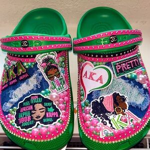 CROCS Green and Pink Embellished Slippers